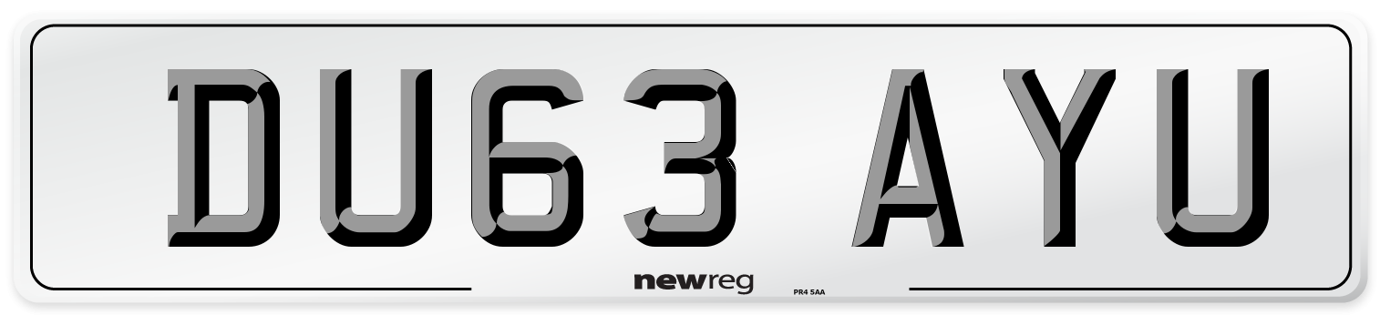 DU63 AYU Number Plate from New Reg